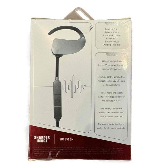 New Sharper Image Bluetooth Athletic Earhooks Sweat Resistant Headset - Picture 2 of 5